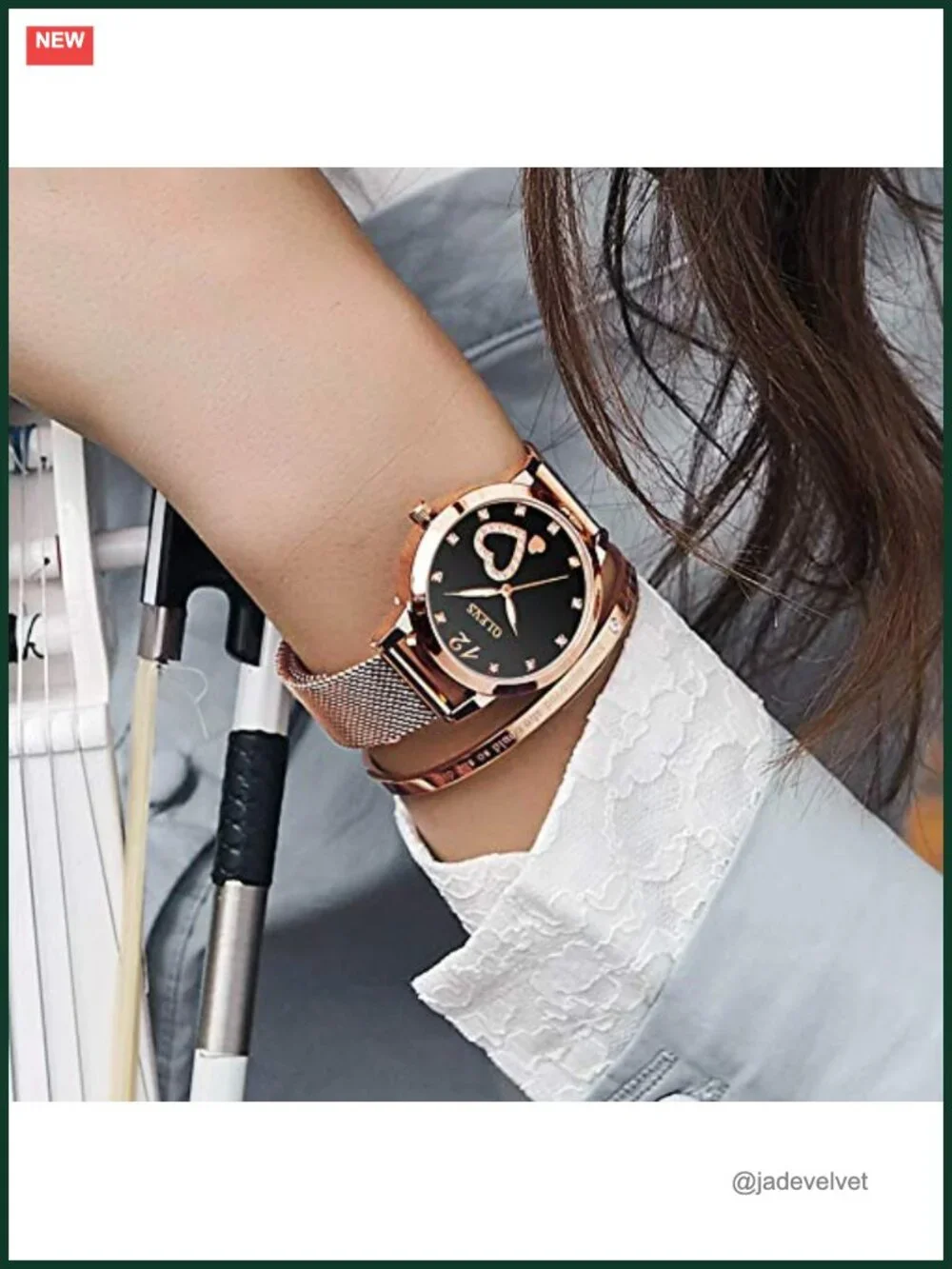 Women's Rose Gold Stainless Steel Mesh Watch with Bracelet Set
